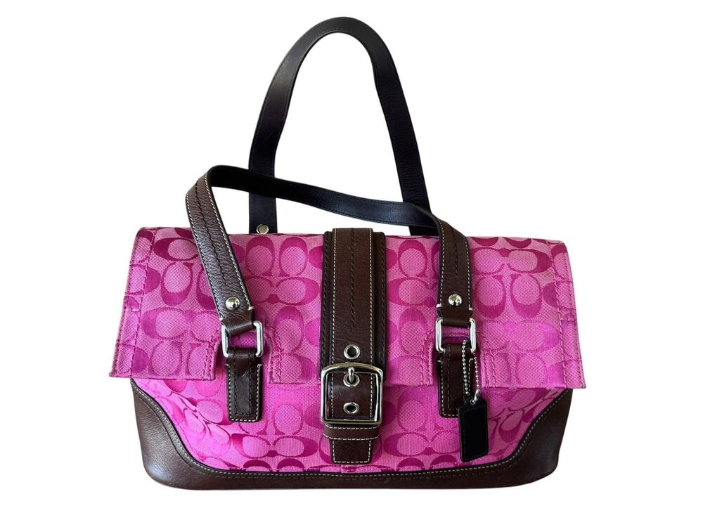 Rare Coach Vintage Hamptons Monogram Clip shoulder Bag Pink 2000s/Y2K jacquard